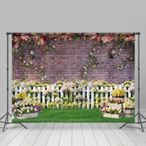 Lofaris Brick Wall Fence Garden Flowers Photography Backdrop